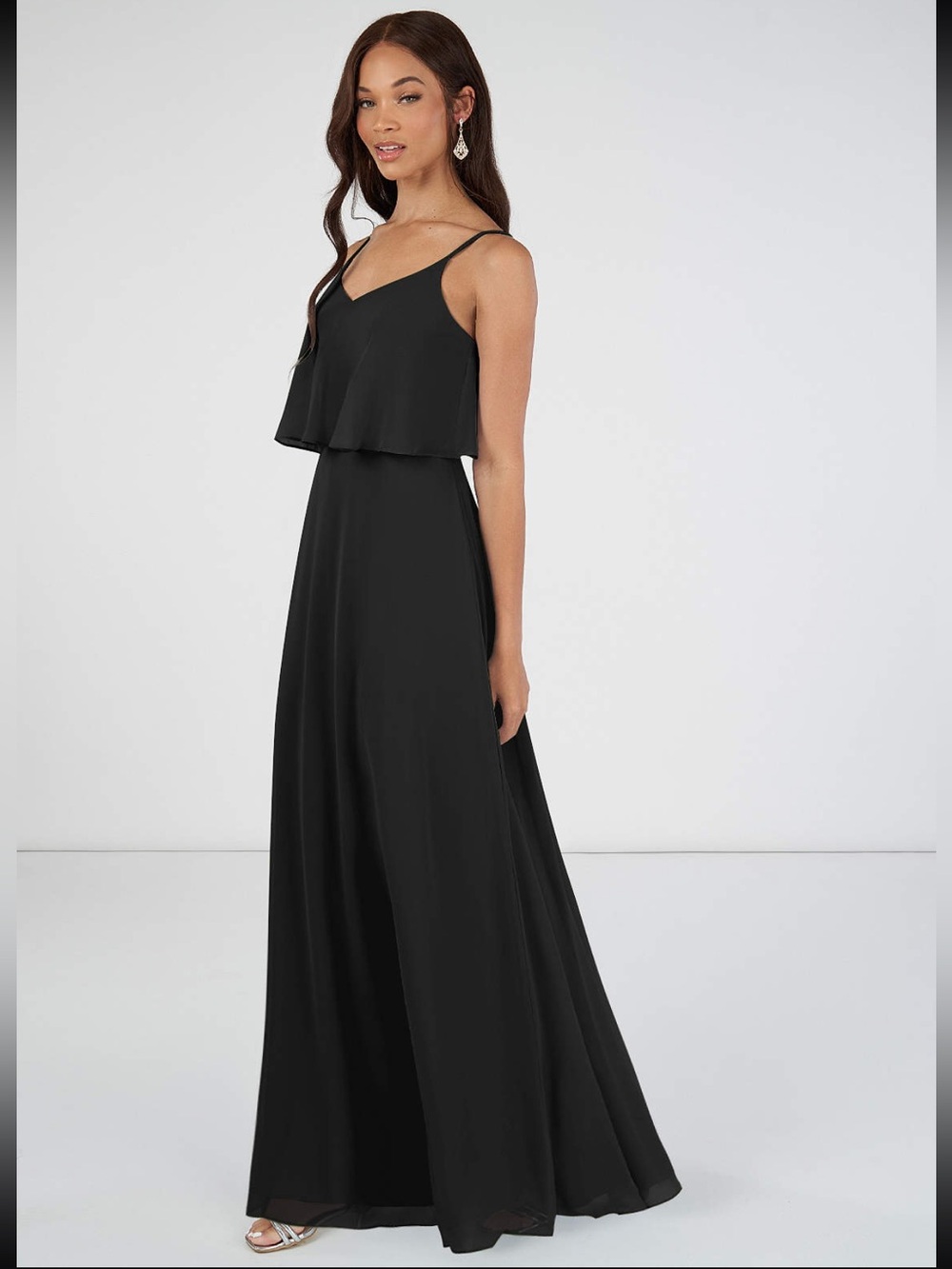 Azazie Black Layered Bodice Spaghetti Strap Maxi Dress